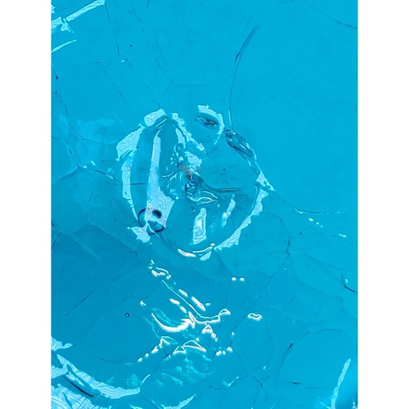 Vintage Blenko Glass Bowl Crackle Fluted Crimped Blue 9" - Picture 6 of 7